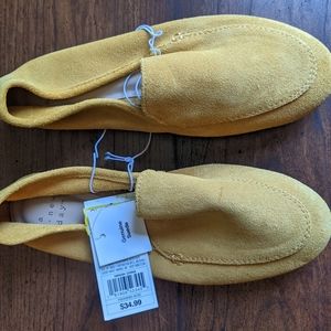 A New Day suede, mustard yellow Mila loafers, size 6, 6.5